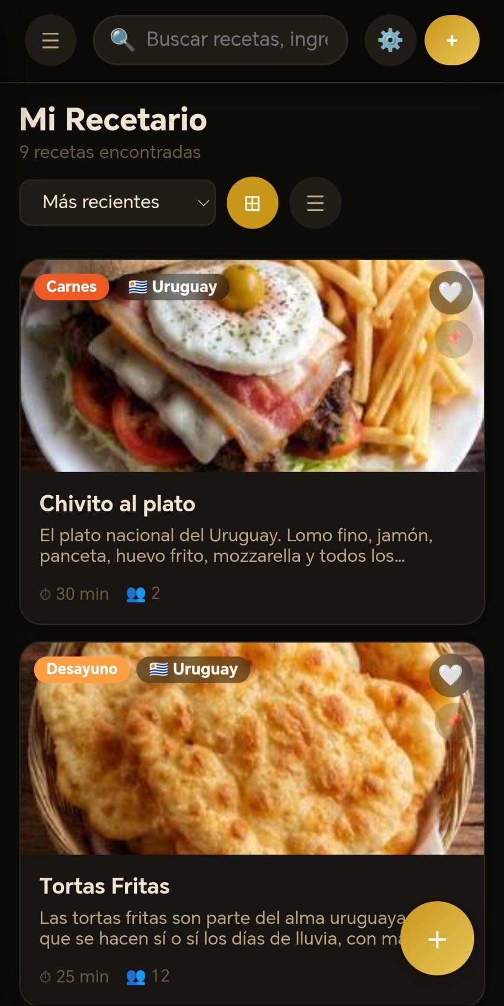 Captura de Recetario